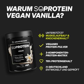 SoProtein Vegan Vanilla - Vegan Protein Powder - 660 g - 22 Servings - 23 g Protein per Serving - Ideal for Muscle Building, Perfect Solubility - Produced in Germany & Laboratory Tested