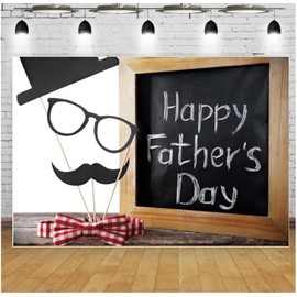 Happy Father's Day Holiday Backdrop Wooden Frame Chalkboard Glasses Mustache Custom Dad Photography Studio Vinyl (8ft×6ft)