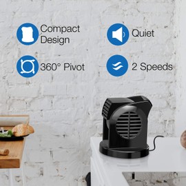 Lasko MyCool D301 Mini USB Desk Fan with 40in. USB Cable and Bonus AC Adapter – Small Quiet Portable Personal 2-Speed Fan for Home, Work, Office, Dorm, RV, and Travel, Black