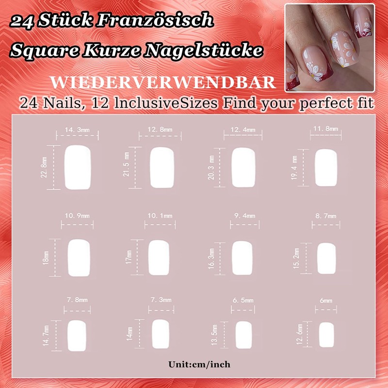 Virellay Pack of 24 Pressing Nails, Short Square False Nails