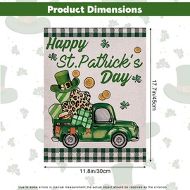 Heyiminy St Patricks Day Garden Flag 12x18 Double Sided,Buffalo Plaid Truck with Shamrock Hat Gold Coins Yard Flags for Outdoor,Decorative Holiday Garden Flag for Farmhouse Home Decoration