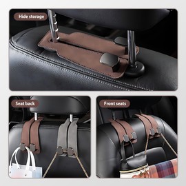 Gancho para Reposacabezas Auto, Organizador de Asiento Trasero 2026, Gancho Doble para Bolsas y Carteros, Soporte de Cuero para Automóvil (Brown-4pcs)