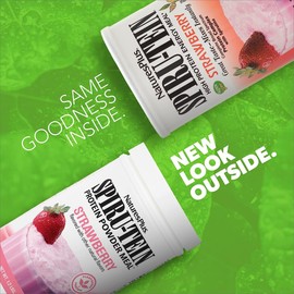NaturesPlus SPIRU-TEIN, Strawberry - 1.2 lbs, Pack of 2 - Plant-Based Protein Shake - Non-GMO, Vegetarian, Gluten Free - 32 Total Servings
