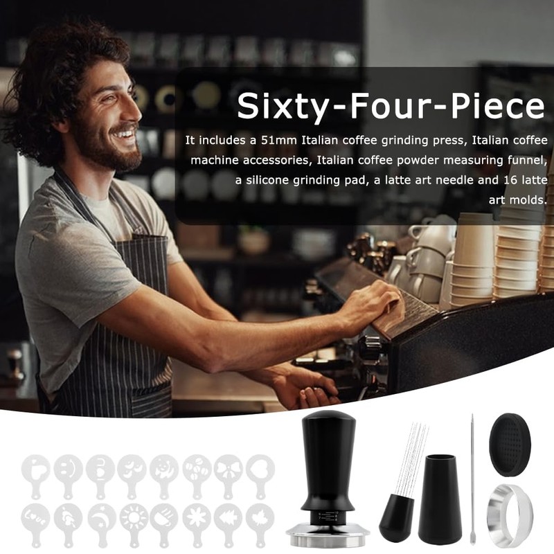 51mm Espresso Tool Kit, Spring-Loaded Tamper, WDT Tool & Dosing