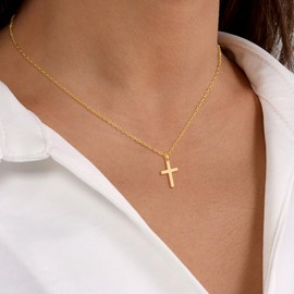 BBV Cross Necklace for Women Dainty 14K Gold Plated/Sterling Silver Cross Pendant Simple Cute Necklaces for Women Trendy Gold Jewelry (Gold unconventional pendant mouth)