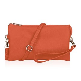 RIAH FASHION Convertible Vegan Leather Wallet Purse Clutch - Small Handbag Phone/Card Slots & Detachable Wristlet/Crossbody (Pebbled - Rusty Orange)