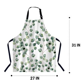 Xuwenz Watercolor Eucalyptus Leaves Kitchen Apron for Women Men, Unisex Adjustable Cooking Apron, Waterproof Apron for Home Kitchen, Restaurant, Coffee House