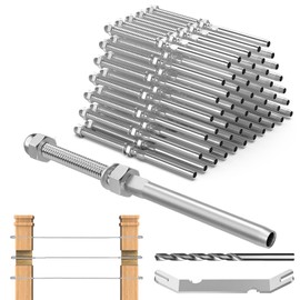 TooTaci 100 Packs T316 Stainless Steel Handed Swage Threaded Stud Tensioner for 2" x2" Wood Post of 1/8 Cable Railing Kit, Marine Grade Cable Railing Hardware 1/8 for Decks, Balconies Posts Decor