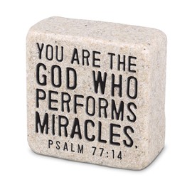 Lighthouse Christian Products Who Performs Miracles Scripture Block Cream 2.25 Inch Cast Stone Plaque