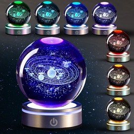 3D Solar System Crystal Ball,Crystal Ball Night Light with LED Base,Dimmable 3.15 inch Planet Model Nightlight for Home Decoration,Gift for Kids Husband Wife,Ornament Gifts for Astronomy Enthusiast