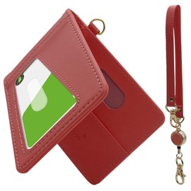 Aemicion Passcase, Pass Holder, IC Card Case, Card Case, Reel Included, Strap, Leather, 2 Sided, Butterfly Type, 4 Pockets, 2 Pieces, Unisex, Popular, Commuting to Work or School, red