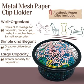 Mesh Paper Clip Holder - 4 Pcs Binder Containers for Desk Organizer Black Metal Stackable Non-slip Space-saving Slim Premium Office School Classroom Supplies Organizer 3.8" X 3.8" X 1.9" PamilyIstor