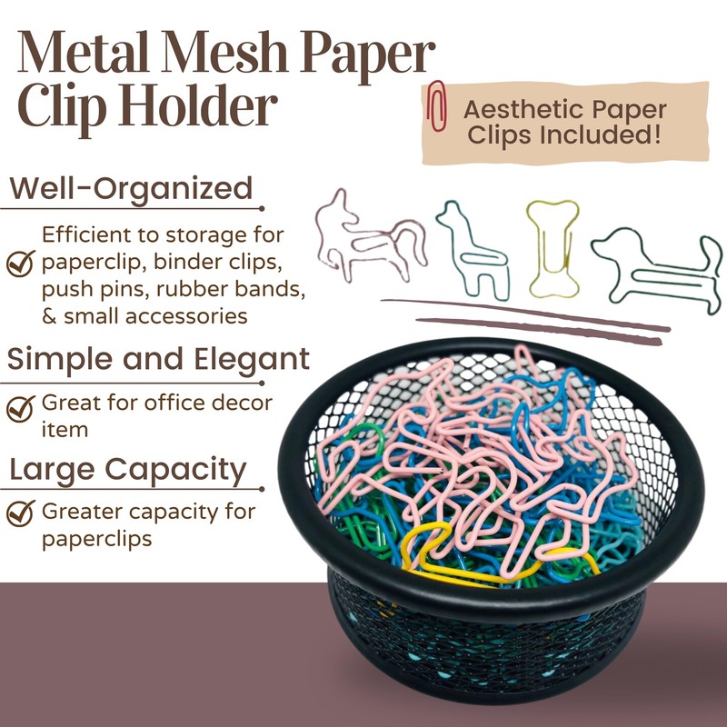 Mesh Paper Clip Holder - 4 Pcs Binder Containers for