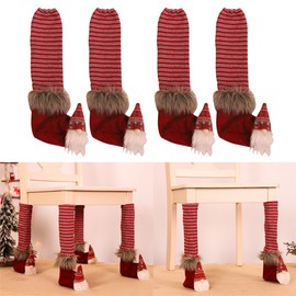 4PCS Linen Table Leg Cover Nonslip Santa Claus Chair Leg Foot Covers Christmas Decoration