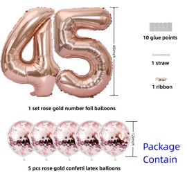 Rose Gold 45 Foil Balloons 40" Jumbo Foil Balloons Confetti Balloons for 45th Birthday Wedding Anniversary Party Decorations