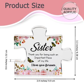 VELENTI Valentines Day Gifts for Sister - Engraved Acrylic Puzzle Piece with Heartfelt Message - Perfect Sister Birthday, Thanksgiving, Paperweights - Cute Decoration for Home, Office