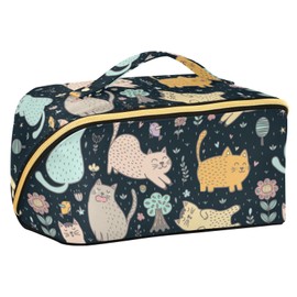 Moyyo Shell Shape Travel Make Up Bag Portable Cosmetic Bag with Handle Toiletry Bag Makeup Bags for Women Teenage Girls,Lovely Cats