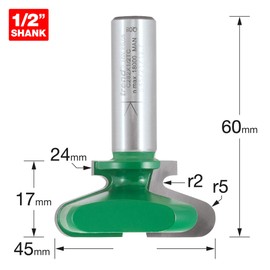 Trend CraftPro Drawer Pull Router Cutter Bit, 1/2 Inch Shank, 45mm Cut Diameter & 5mm Cut Radius, Tungsten Carbide Tipped, C282X1/2TC, Black