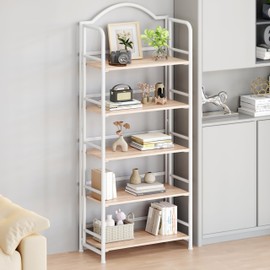 No-Assembly Gold Folding Bookshelf Storage Shelves 5 Tiers Vintage Multifunctional Plant Flower Stand Storage Rack Shelves Bookcase for Home Office