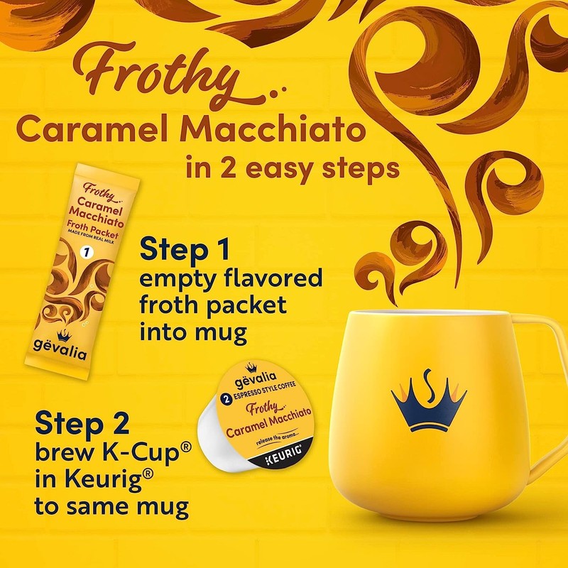 Gevalia 2-Step Caramel Macchiato K-Cup Espresso Pods and Froth Packets