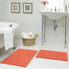 Resort Collection Plush Shag Chenille 17 x 24" Bath Mat, Coral