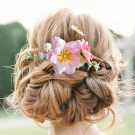 Fangsen Delicate White Orange Pink Ivory Rose Bud Leaf Rose Flower Hair Clips Floral Hair Accessories for Brides and Bridesmaids Silver (Pink-02)