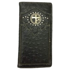 Men Wallet Western Bifold Check Book W069-30 Cross Praying Cowboy Black