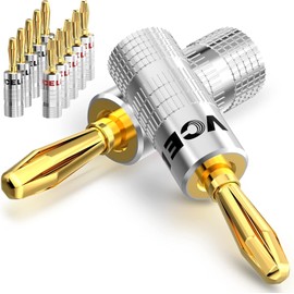 VCELINK Speaker Banana Plugs 6 Pairs/12 Pcs, 24K Gold Plated Dual-Screw Type Speaker Connector for Home Theater, Wall Plate, Audio/Video Receiver and Sound Systems (Red+Black)