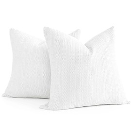 COCOPLOCEUS 24x24 Pillow Covers Set of 2 White Euro Shams Boho Decorative Throw Pillow Covers Cotton Large Square Pillowcase for Couch Bed