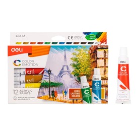 deli EC12-12 Color Emotion Acrylic Paints 12-Pieces