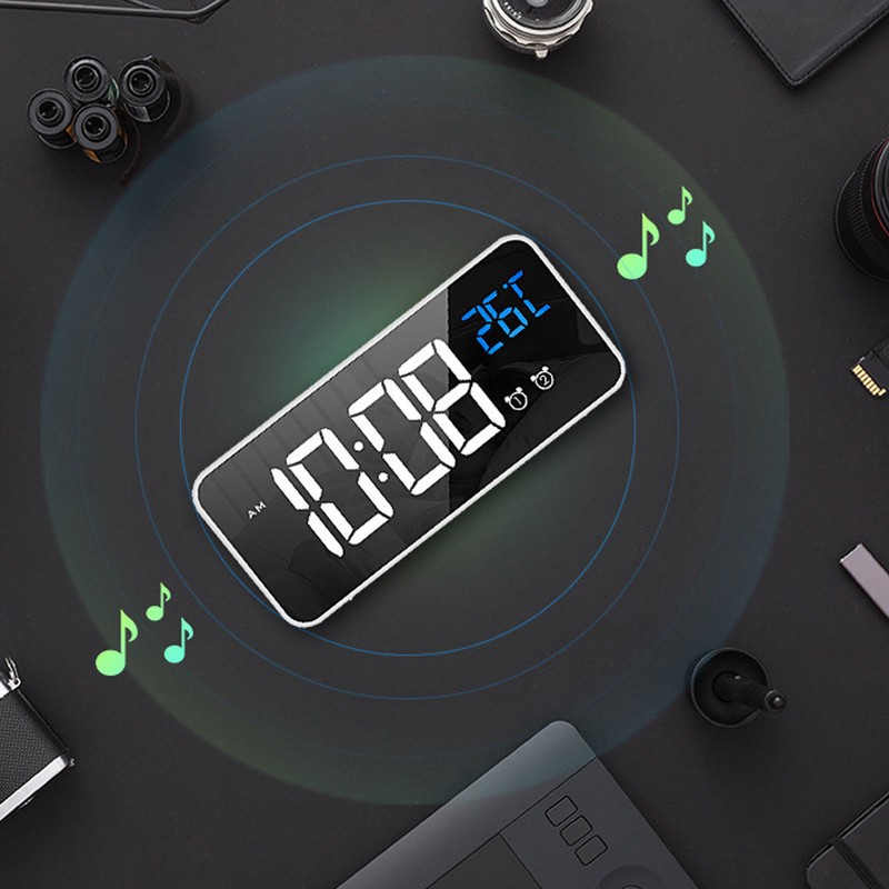 Mirror LED Alarm Clock Two Sets of Alarm Rechargeable Voice