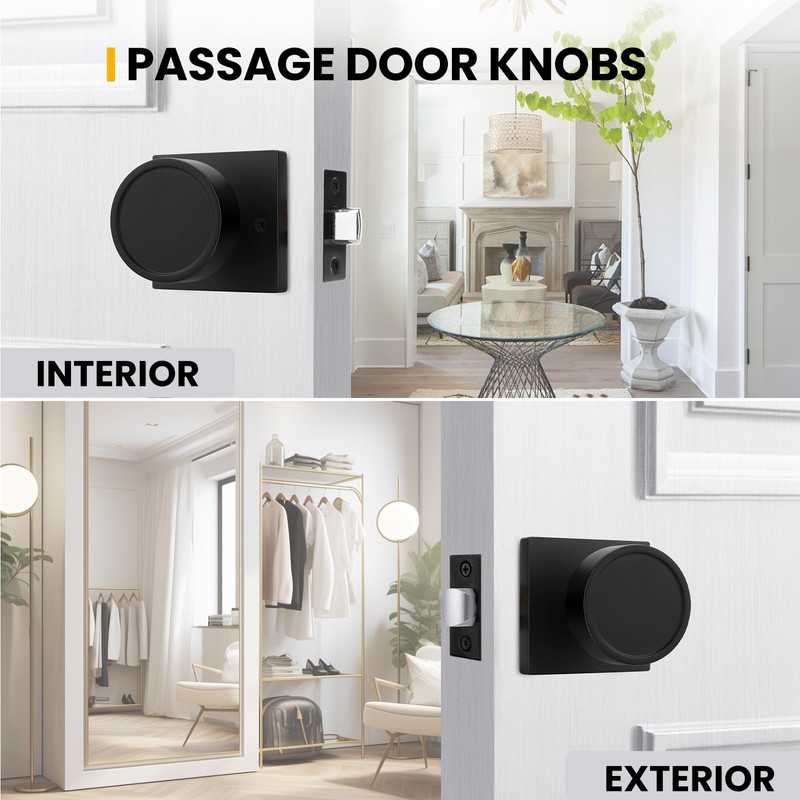 Goldenwarm Matte Black Door Knobs Passage, Closet Door Knob Zinc