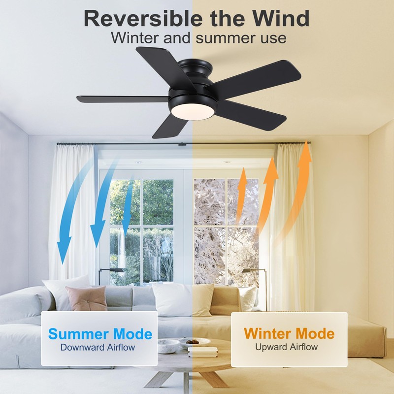 POCHFAN 42 Inch Black Ceiling Fans with Lights and Remote,