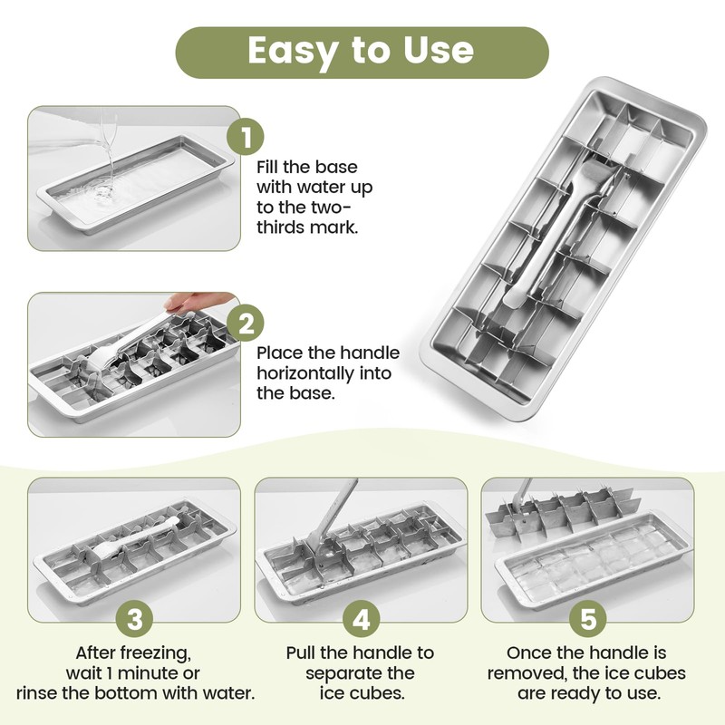 Stainless Steel Ice Cube Tray with Lever - 18 Large