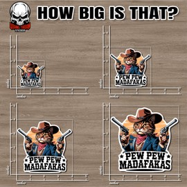 Pew Pew Madafakas Sticker Retro Vintage Cowboy Cat Sunset Waterproof Vinyl Bumper Sticker for Water Bottle Hard Hat Helmet Car Laptop