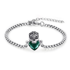 PARYFO Skull Bracelet 925 Sterling Silver Skull Bracelet with Red/Blue/Black Crystal Gothic Skull Punk Jewellery Gifts for Women Men Girls Boys, Sterling Silver, Crystal