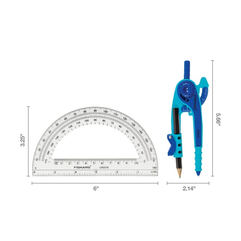 Fiskars Geometry Set, Compass and Protractor Set, Color Received May