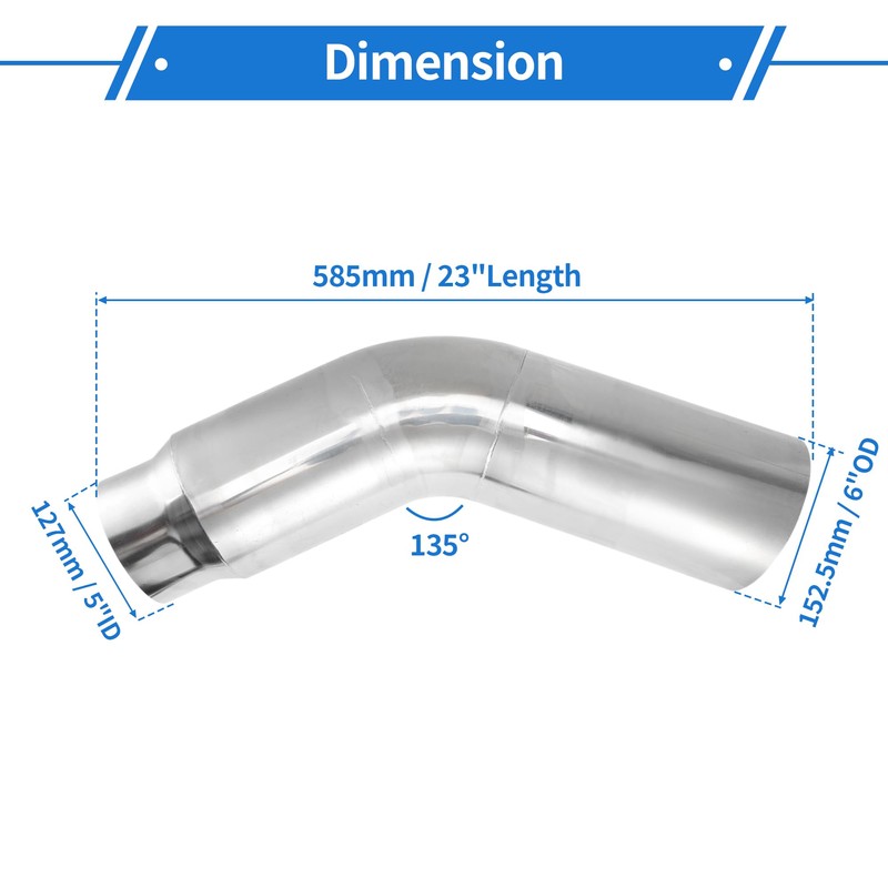 Motoforti 5" Inlet 6" Outlet Diesel Exhaust Elbow Tip 23"