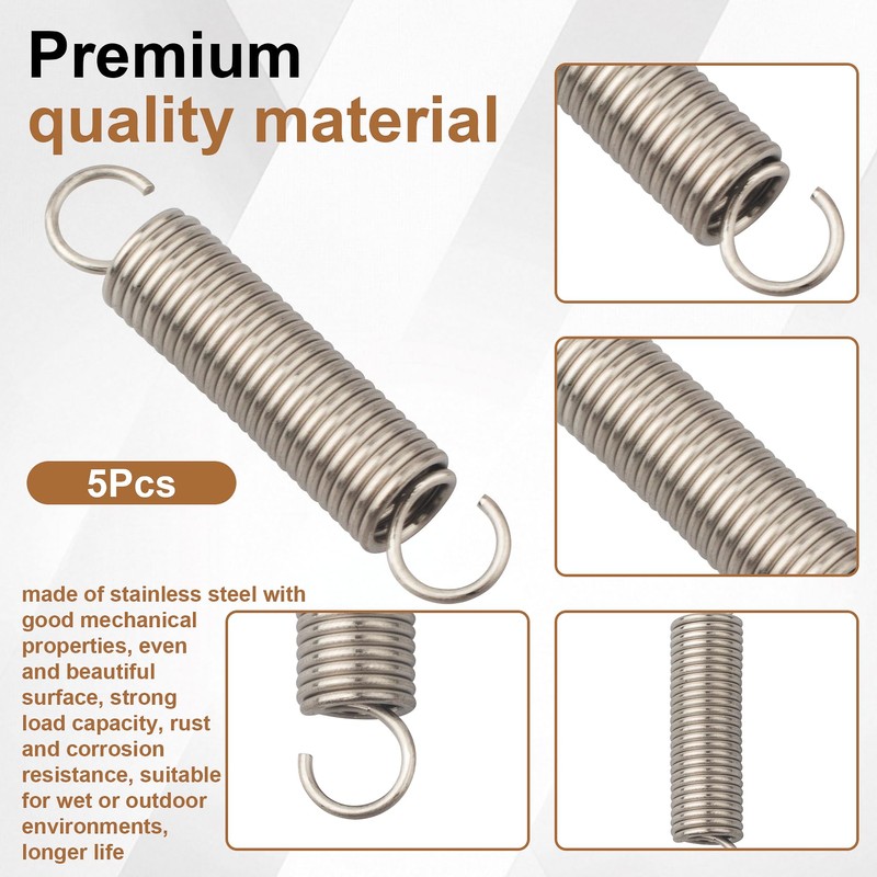 Stainless Steel Small Tension Spring, Dual Hooks, Wire Diameter 0.047",