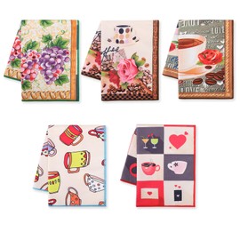 Kitchen Towels for Holiday Decorative – 5 Pack Microfiber Cleaning Cloths, 15 x 21 Inches, Super Soft and Absorbent Dish Towels, Tea Towels, and Bar Towels, Funny Gifts (Coffee Cup)