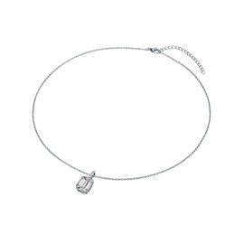 Trilani Women's Anchor Chain 925 Sterling Silver with Zirconia Emerald Cut Necklace for Wedding Bridal Jewellery Silver Chain, Cubic Zirconia