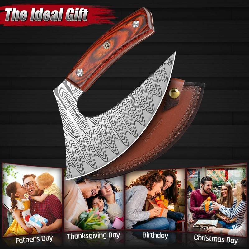 ROCOCO Pizza Cutter Ulu Knife – Full Tang Mezzaluna Rocker