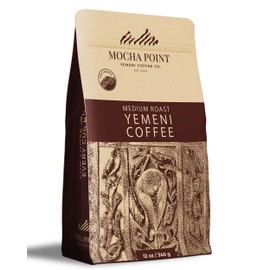 Mocha Point Medium Roast Yemeni Coffee – 100% Arabica Beans from Yemen – Rich, Smooth, and Balanced Flavor – Small-Batch Roasted for Freshness – No Additives – 12 oz / 340g Bag