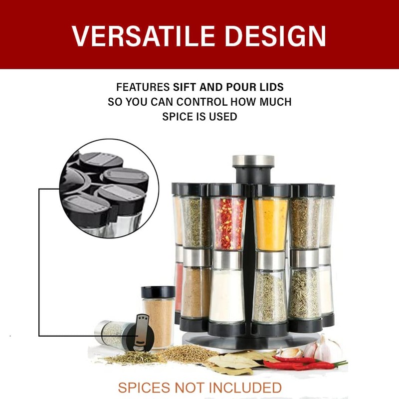 Orii 20 Jar Stainless Steel Rotating Spice Rack - No
