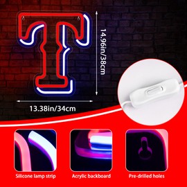 Baseball Neon Sign for Wall Decor Rangere Baseball LED Light Up Sign Baseball Wall Decor Sports Neon Lights for Club Bedroom Man Cave Bar Sports Gifts for Men Boys Fans,Size 14.6 * 12.8 in(FMXD148)