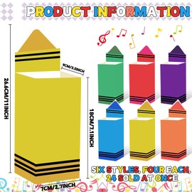 Yizeda 24Pcs Back to School Crayon Gift Bags Paper End of Year Gift Bags Crayon Party Favors for Preschool Kindergarten Grad Party Supplies