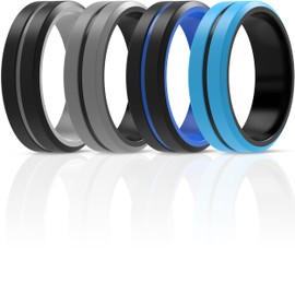 ThunderFit Silicone Wedding Rings for Men 2 Layers (Black-Royal Blue, Black-Grey, Black-Blue, Grey-Black, 10.5 - 11 (20.6mm))
