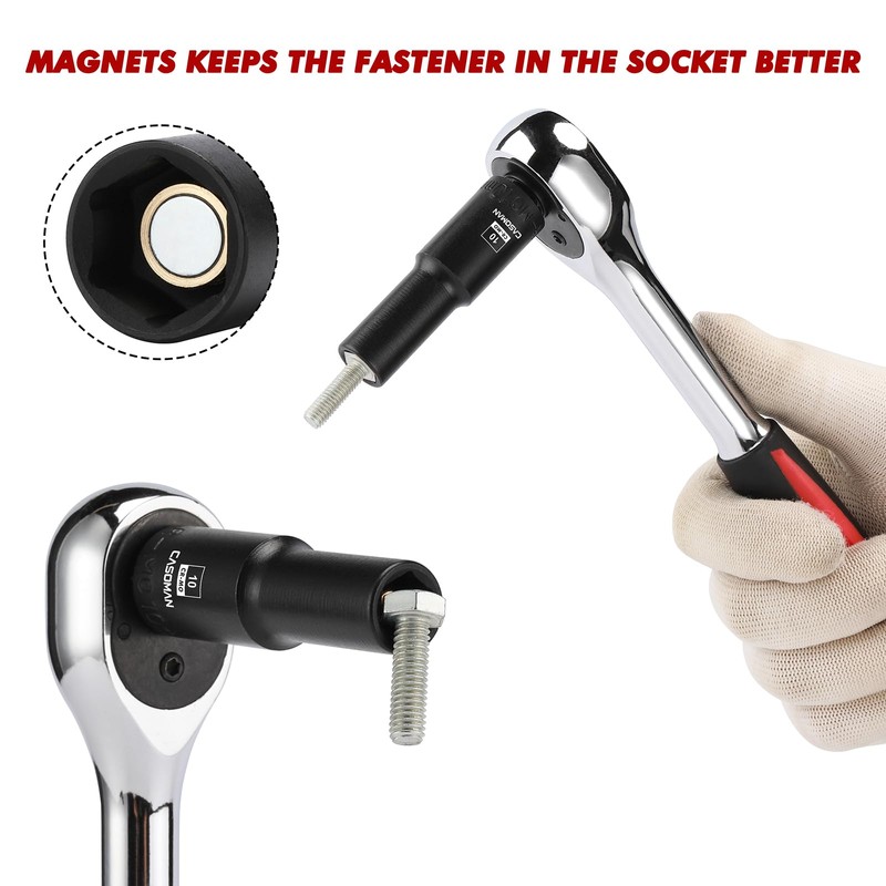 CASOMAN 13PCS 3/8"Drive Magnetic Impact Socket Set, Deep, 6-Point, Metric,