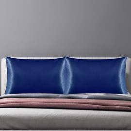 Silk Satin Pillow Case Imitation Silk Satin Solid Hotel Bedding Pillow Case Navy Blue 2 Pieces Upholstery 40 40 with Cover (E, C)