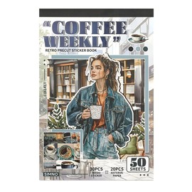 People Coffee Theme Sticker Book for Scrapbooking - 30 Sheets Aesthetic Pre-Cut People Washi Scrapbook Stickers & 20 Sheets Decoractive Papers for Junk Journaling Supplies, Decorative Ephemera Craft